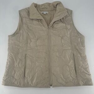 Pendleton Womens XL Tan Quilted Paisley Fleece Lined Full Zip Puffer Vest Jacket